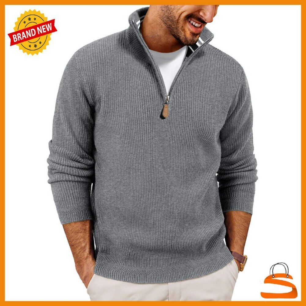 Men's Quarter Zip Pullover Sweater Lightweight Knit Dress Casual Golf